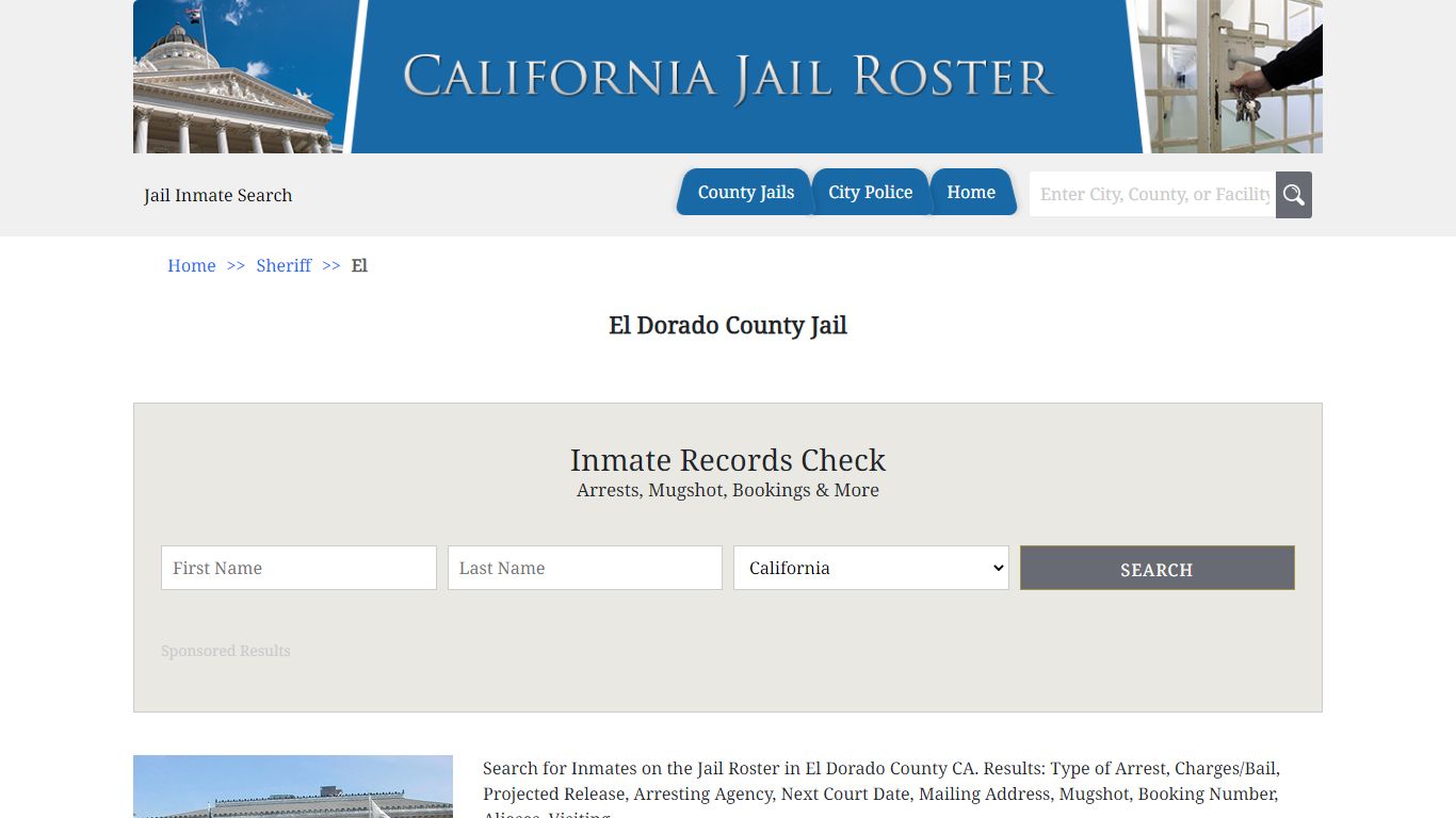 El Dorado County Jail | Jail Roster Search