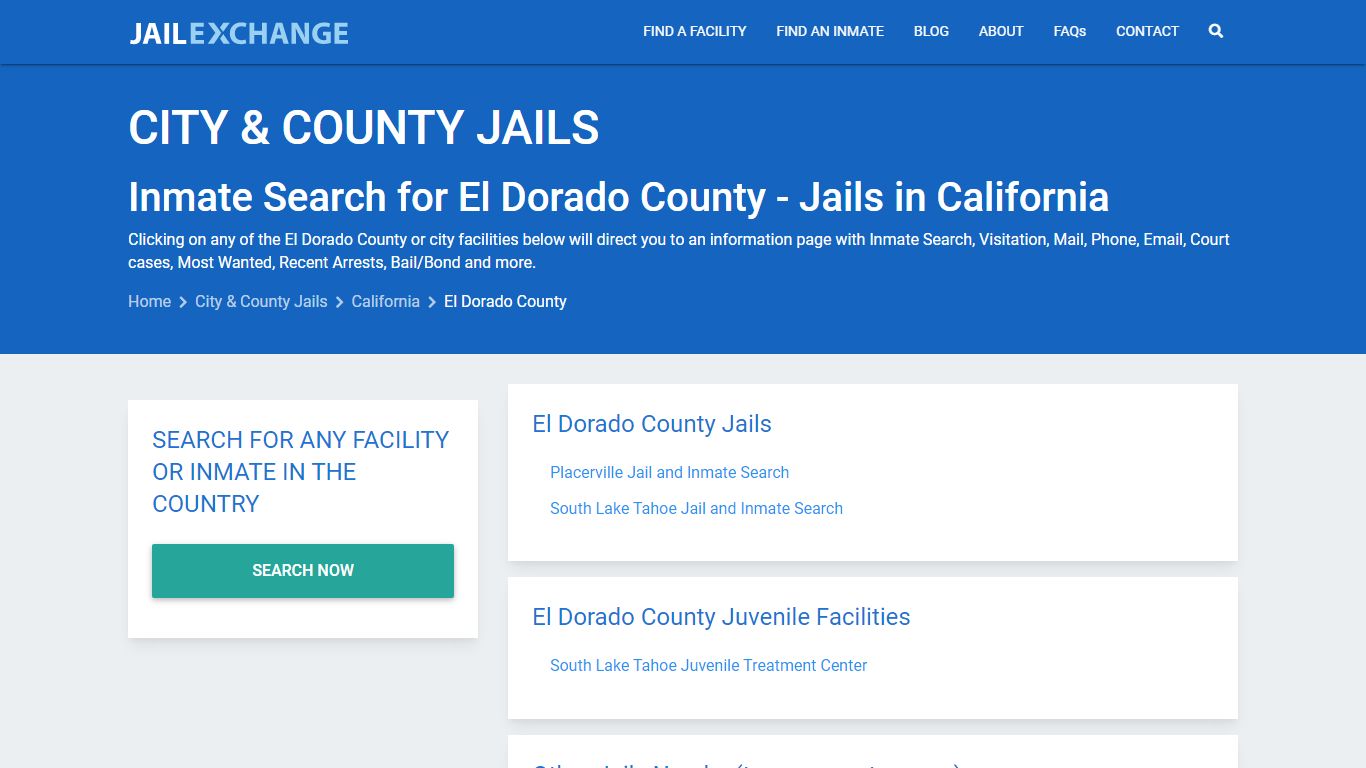 Inmate Search for El Dorado County | Jails in California - Jail Exchange